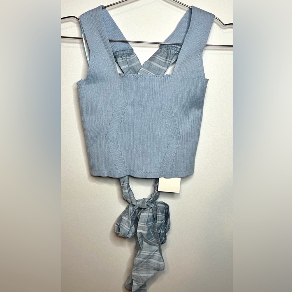 NWT Emory Park Light Blue Ribbed knit Crop Top - Picture 2 of 7